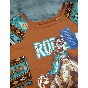 Panhandle Western Rodeo Graphic Long Sleeve Shirt Women's 2X Brown Turquoise